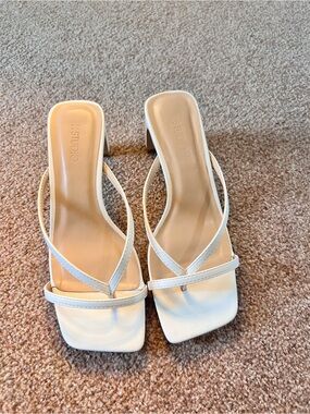 Studio White Strappy Square-Toe Heeled Mules